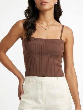 Brown Ribbed Knit Tank Top sleeveless layered women’s spaghetti strap